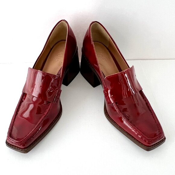 Vince Camuto Segellis Red Patent Leather Stacked Block Loafer Heels, Size 8 EC! - Picture 3 of 13